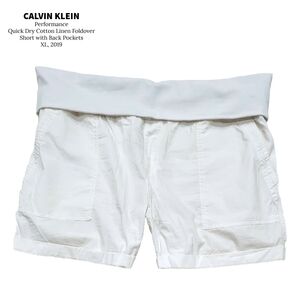 Women Calvin Klein Quick Dry Cotton Linen Foldover White Athletic Shorts
